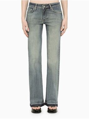 $312 Ganni Light Blue Flare Straight leg denim Jeans size 26 Designer low rise
